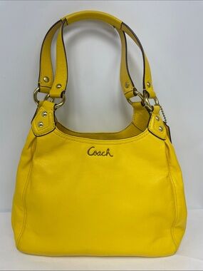 Coach Bright Yellow Leather Shoulder Hobo with Gold Hardware